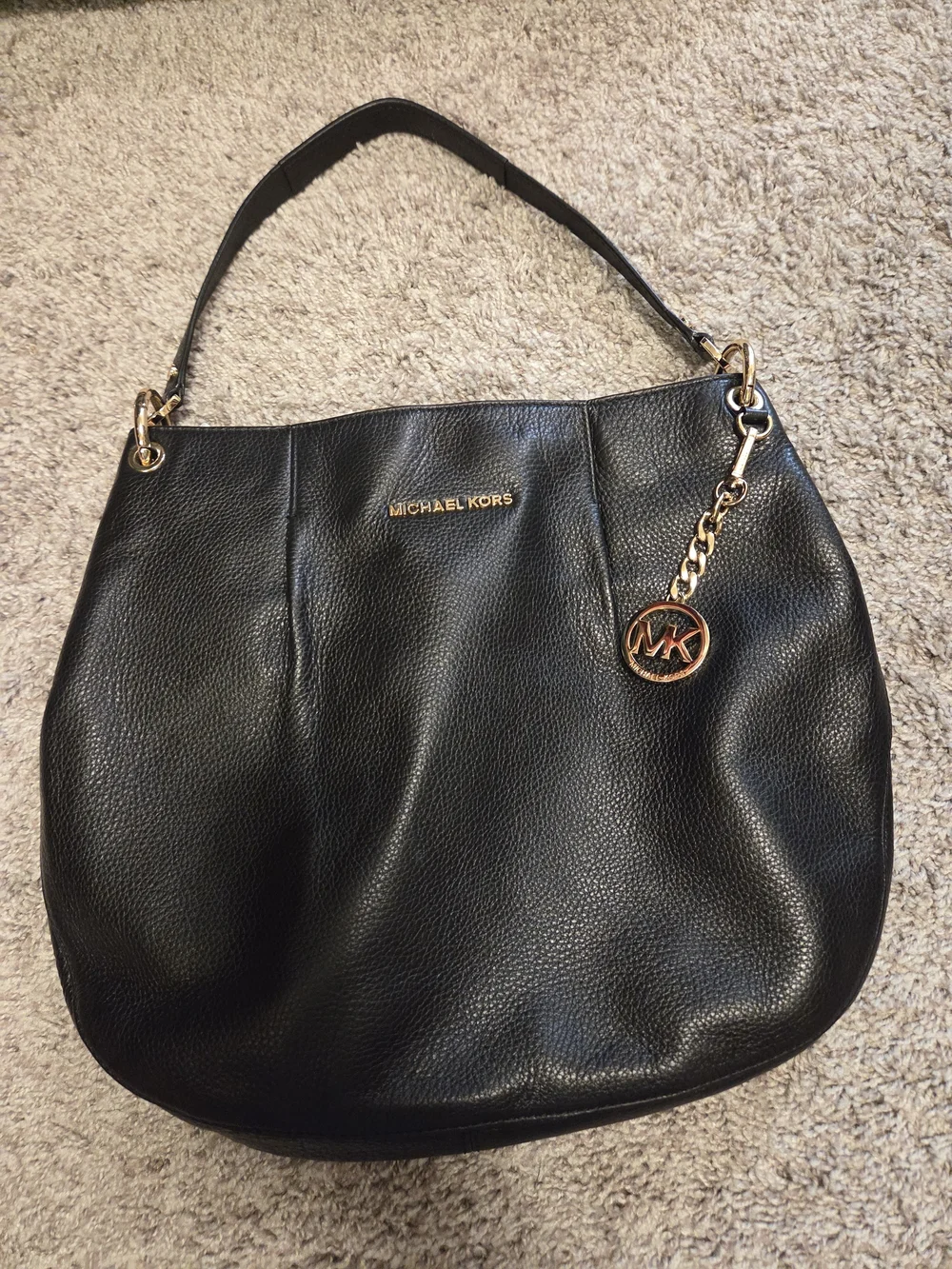 Michael Kors Black Leather Shoulder Bag with Gold Accent